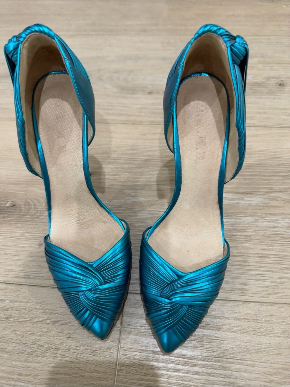 L.A.M.B. Teal Satin Knot-Detail D'Orsay Pumps